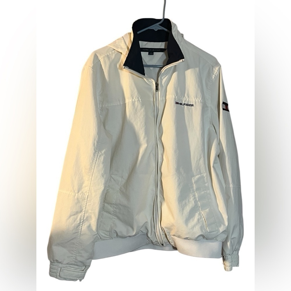 Tommy Hilfiger windbreaker retro full zip hooded jacket off white/white Large